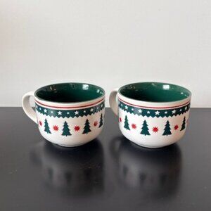 Sleigh Bell Bistro Christmas Ceramic Coffee or Soup Mugs (Set of 2)